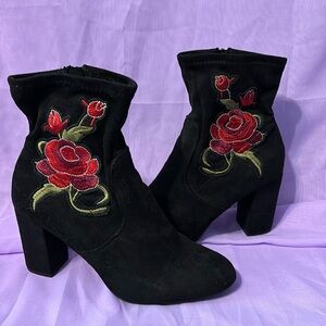 Candie’s Black Booties w/ Embroidered Rose